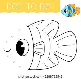 Dot to dot game coloring book with cute fish for kids. Coloring page with cartoon fish. Connect the dots vector illustration