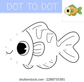 Dot to dot game coloring book with fish for kids. Coloring page with cute cartoon fish. Connect the dots vector illustration