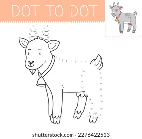 Dot to dot game coloring book with goat for kids. Coloring page with a cute cartoon goat. Connect the dots vector illustration.