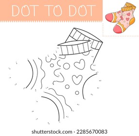 Dot to dot game coloring book with socks for kids. Coloring page with cute cartoon socks. Connect the dots vector illustration.