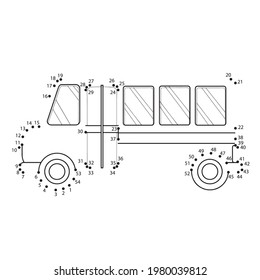 Dot to dot game. Connect by dots drawing school bus. Activity coloring page with cartoon vehicle. Education kids worksheet. 