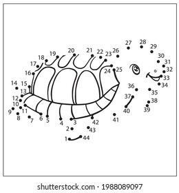 Dot to dot game. Connect by dots drawing cartoon turtle. Activity coloring page with cute animal. Education kids worksheet. 