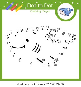 Dot to dot game connect drawn of cute shark. Children activity page, coloring book. Drawing by numbers. Kids education worksheet. Vector illustration.
