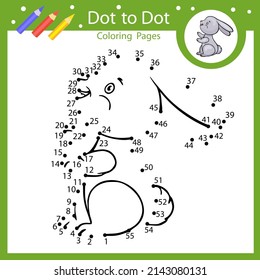 Dot to dot game connect drawn of cute bunny. Children activity page, coloring book. Drawing by numbers. Kids education worksheet. Vector illustration.