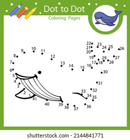 Dot to dot game. Connect drawn of cute whale. Kids riddle activity page and coloring book. Drawing by numbers. Children education worksheet. Vector illustration.