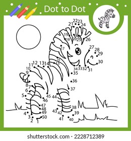Dot to dot game connect picture of a zebra. Kids education riddle activity page and coloring book. Children worksheet. Vector illustration.