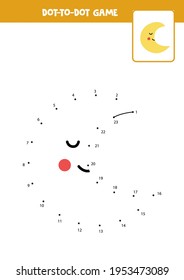 Juego de punto a punto con una media luna linda. Conecte los puntos. Juego de matemáticas. Imagen de color y puntos. 