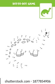 Dot to dot game with cute green dinosaur. Connect the dots. Math game. Dot and color picture.