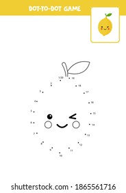 Dot to dot game with cute kawaii lemon. Connect the dots. Math game. Dot and color picture.