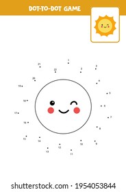 Dot to dot game with cute kawaii sun. Connect the dots. Math game. Dot and color picture. 