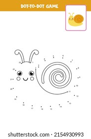 Dot to dot game mit süßer Schnecke. Schließen Sie die Punkte an. Mathe-Spiel. Punkt- und Farbbild. 