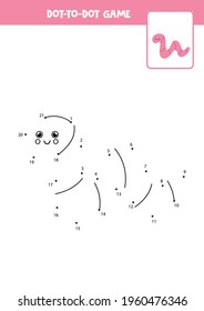 Dot to dot game with cute worm. Connect the dots. Math game. Dot and color picture. 
