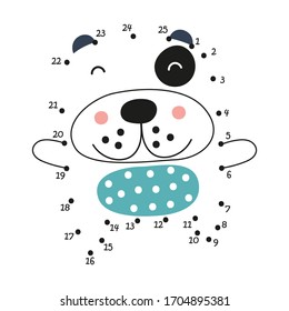 Dot to dot game - dog. Numbers games for kids. Coloring page. Vector illustration.