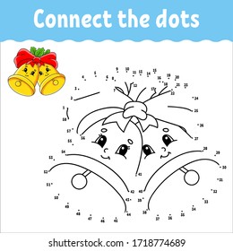 Dot To Dot Game. Draw A Line. Christmas Bells With Holly Leaves And Bow. For Kids. Activity Worksheet. Coloring Book. With Answer. Cartoon Character.