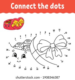 Dot to dot game. Draw a line. Valentine's Day. For kids. Activity worksheet. Coloring book. With answer. Cartoon character. Vector illustration.