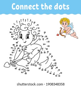 Dot to dot game. Draw a line. Valentine's Day. For kids. Activity worksheet. Coloring book. With answer. Cartoon character. Vector illustration.
