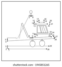 Dot to dot game with drawing of boat. Educational kids worksheet for numbers learn. Activity page and drawing tutorial. Coloring page.