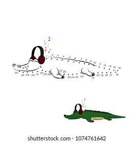 Dot to dot game. Educational number puzzle for kids. Animals of zoo. Crocodile in cartoon style. Isolated cute character. Vector illustration
