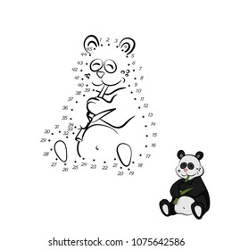 Dot to dot game. Educational number puzzle for kids. Animals of zoo. Panda in cartoon style. Isolated cute character. Vector illustration