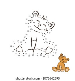 Dot to dot game. Educational number puzzle for kids. Animals of zoo. Baby lion in cartoon style. Isolated cute character. Vector illustration