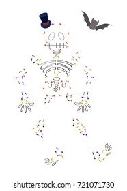 Dot to dot game - Halloween skeleton dance, vector connect the dots