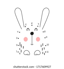 Dot to dot game - the hare, bunny. Numbers games for kids. Coloring page. Vector illustration. Connect the dots.