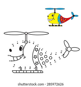 Dot to dot game, helicopter coloring book for children. vector illustration
