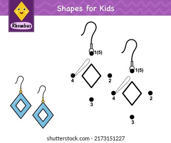 Dot to dot game for kids. Connect the dots and draw earrings. Learning rhombus shape activity page. Vector illustration