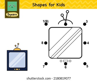 Dot to dot game for kids. Connect the dots and draw a television. Learning square shape activity page. Vector illustration