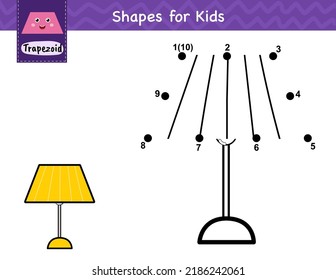 Dot to dot game for kids. Connect the dots and draw a floor lamp. Learning trapezoid shape activity page. Vector illustration