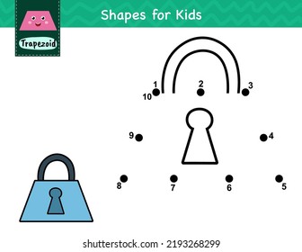 Dot to dot game for kids. Connect the dots and draw a locked padlock. Learning trapezoid shape activity page. Vector illustration