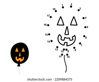 Juego punto a punto para los niños. Conecte los puntos y dibuje un globo espeluznante. Página de actividades del rompecabezas de Halloween para niños. Ilustración del vector