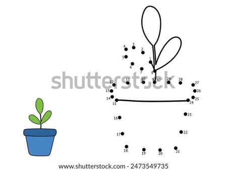 Dot to dot game for kids. Connect the dots and draw a plant in a pot. Funny puzzle activity page. Vector illustration