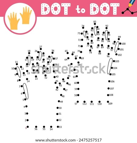 Dot to dot game for kids. Connect the dots and draw gloves. Farm puzzle activity page. Vector illustration
