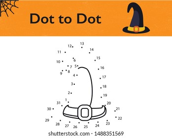 Dot to Dot game kids education, numbers game,halloween hat, pumpkin, bat , skull