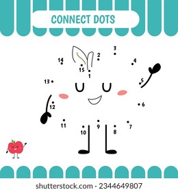 Dot to dot game for kids. Join and color apple. Activity worksheet for preschool children. Vector illustration
