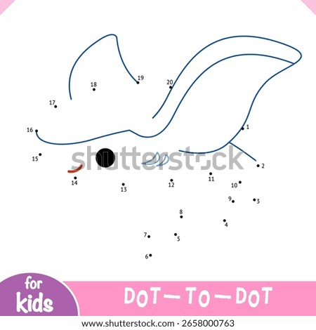 Dot to dot game for kids with stingray cute character. Count numbers and complete image of sea animal. Simple ocean themed educational activity worksheet