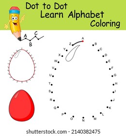 Dot to dot game with letters for kids. Learning the uppercase letters of English alphabet with cute cartoon Easter Egg. Logic Game and Coloring Page for preschool. Worksheet for practicing alphabet.