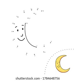 Dot to dot game with moon. Coloring page. Children educational game. Activity.