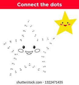 Dot to dot game, numbers game for children. Cute cartoon kawaii star. Space theme. Vector illustration.