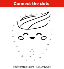 Dot to dot game for preschoolers. Cute kawaii tooth with toothpaste. Dental care. Coloring page for kids. Activity educational worksheet.