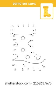 Dot to dot game with rubber boot. Connect the dots. Math game. Dot and color picture. 