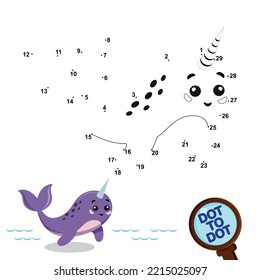 dot to dot game for small children. Arctic collection. Narwhal. connect the dots