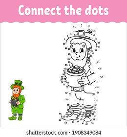Dot to dot game. St. Patrick's day. Draw a line. For kids. Activity worksheet. Coloring book. With answer. Cartoon character. Vector illustration.