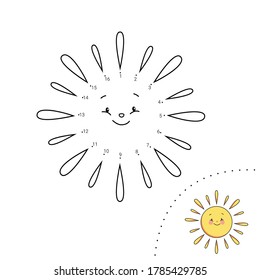 Dot to dot game with sun. Coloring page. Children educational game. Activity.