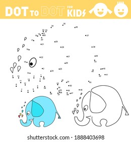 Dot to dot games for kids. Elephant. Connect the numbers and drawing elephant. Coloring page. Book. Puzzle activity worksheet. Sketch vector illustration