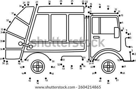 Dot to Dot Garbage Truck Vehicle Isolated Coloring