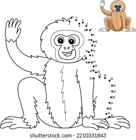 Dot to Dot Gibbon Animal Isolated Coloring Page 