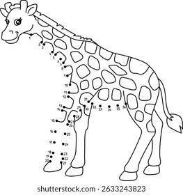Dot to Dot Giraffe Animal Isolated Coloring Page 