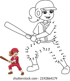 Dot to Dot Girl Playing Baseball Coloring Page